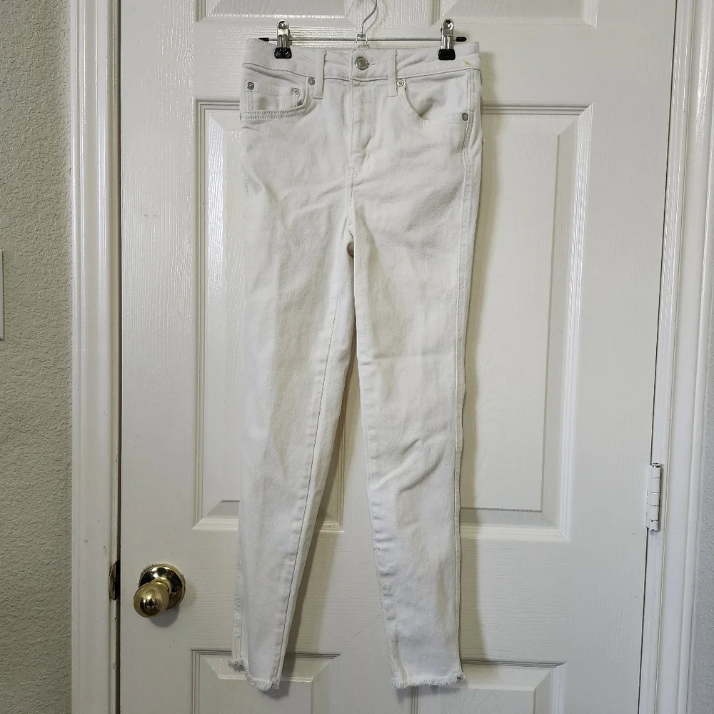 Free People We the Free Solid White Raw Hem Cropped Denim Jeans 25
